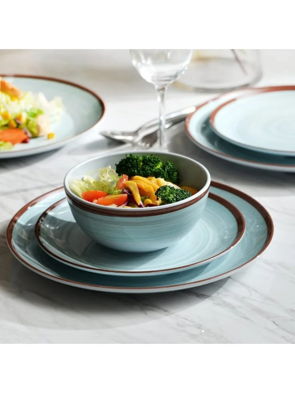 Stylish Mint Blue Melamine Dinnerware Set for 4 - 12 Pcs, Dishwasher Safe & BPA